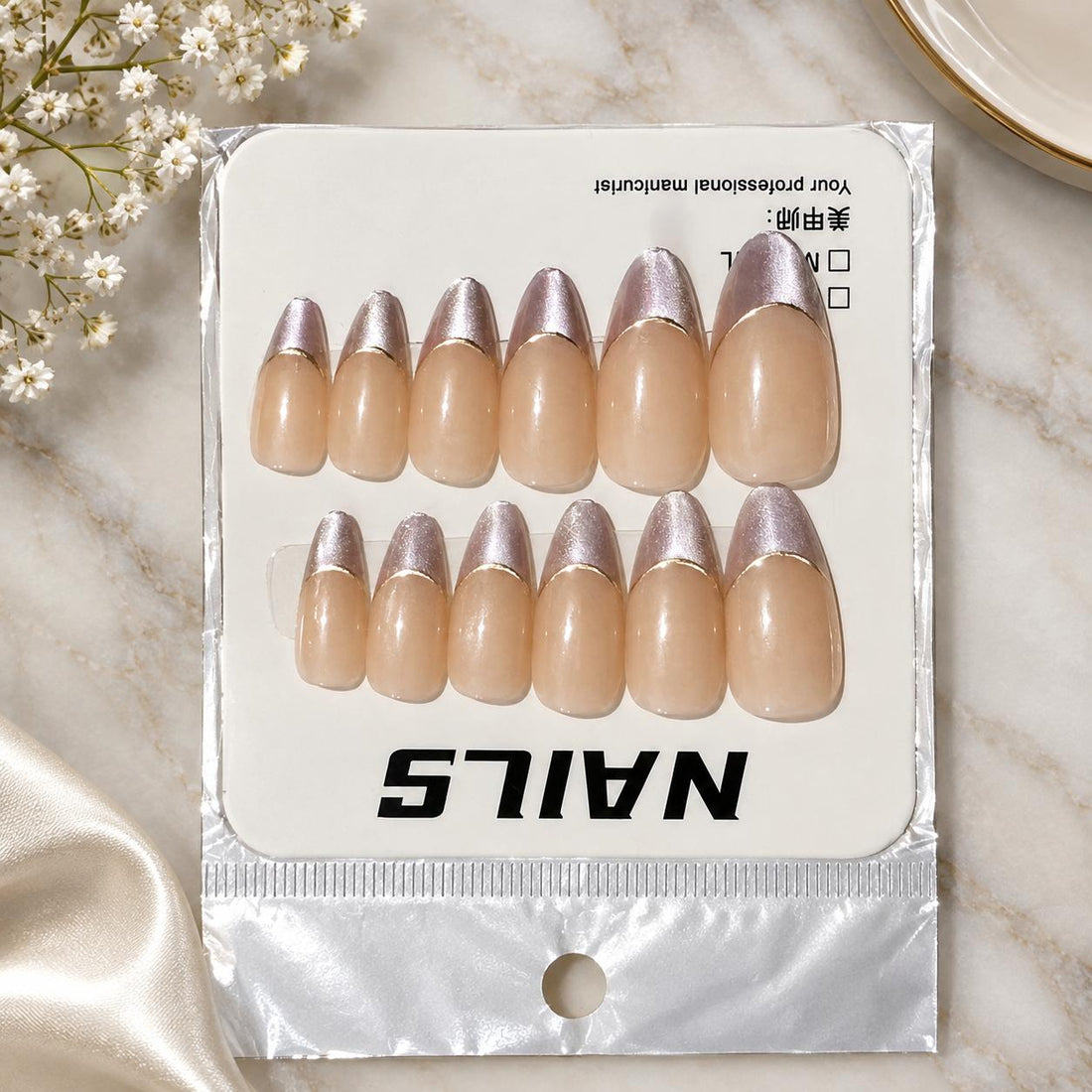 Semi-Handmade French Chrome Nails