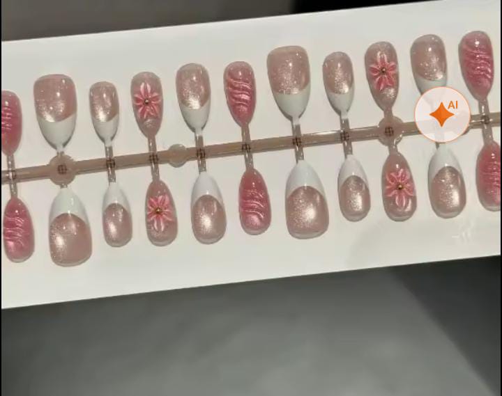 30-Piece Pure Handmade French Cat Eye 3D Effect Press-On Nails