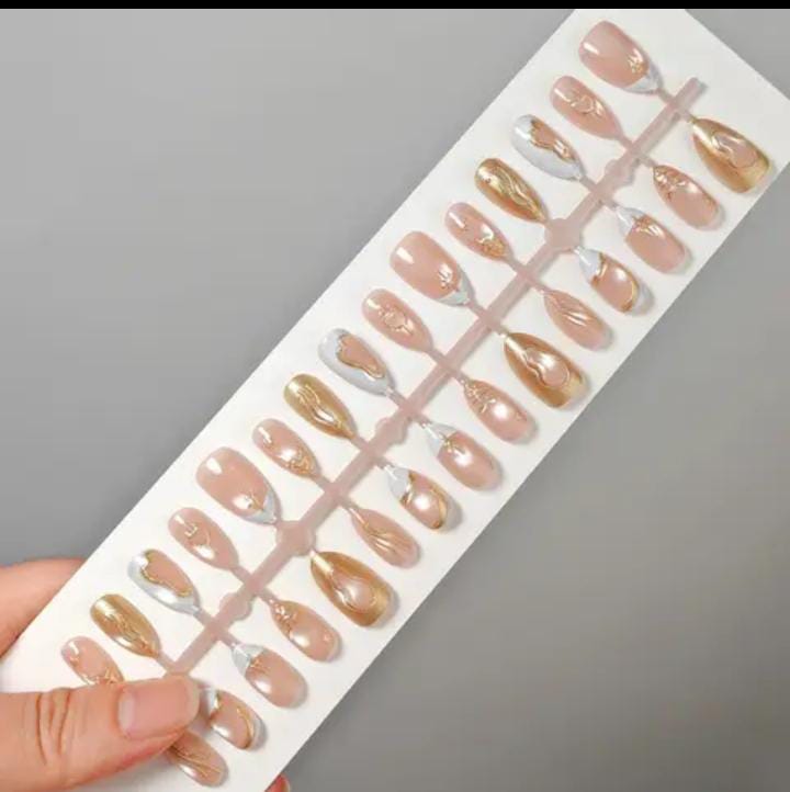 Golden white French Chrome Nails