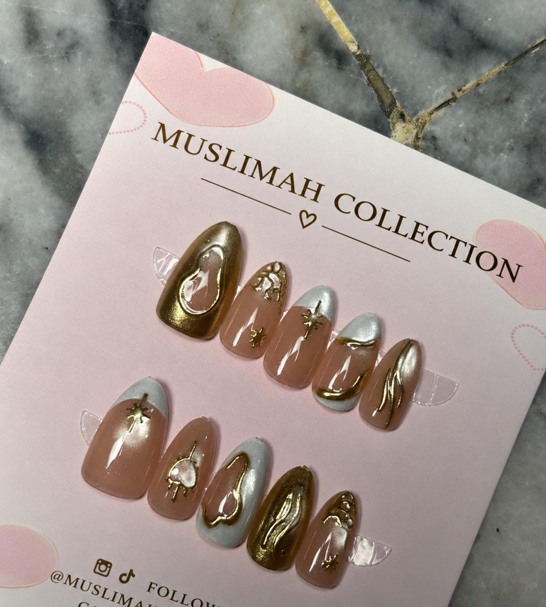 Golden white French Chrome Nails