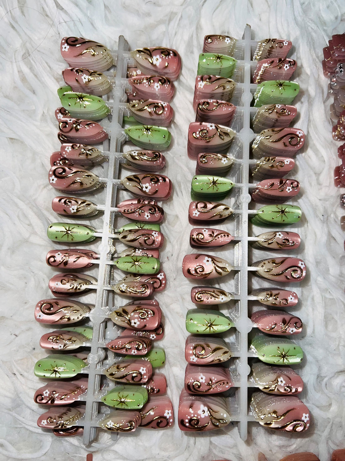 Pink Green Chrome Nails
